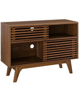 Mid Century Modern Slotted Display Stand Console Wall Media Walnut Storage - $252.62 CAD