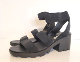 STEVE MADDEN Size 8 Black Elastic Fabric Block Heel Sandal Shoes Haidar Y2K - $28.45