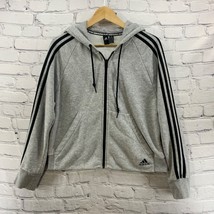 Adidas Hoodie Womens Sz M Gray 3 Stripe Full-Zip Athletic Active Sweatshirt - £12.23 GBP