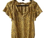 Max Studio Womens S Gold Floral Boho Flutter V Neck Sleeve Top - $13.70