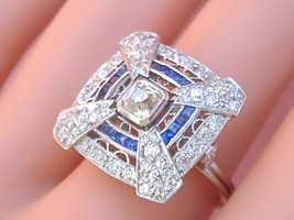 ANTIQUE ART DECO 1.65ctw CHUNKY CUSHION DIAMOND SAPPHIRE SAPPHIRE COCKTA... - £3,560.33 GBP