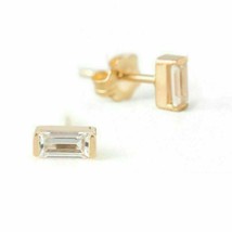 0.2Ct Baguette Simulated Diamond Minimalist Stud Earrings 14k Gold Plated Silver - £44.13 GBP
