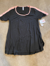 LuLaRoe Perfect T Tee Small NEW solid black/pink  ringer Swing Tunic Tee Top NWT - £18.24 GBP