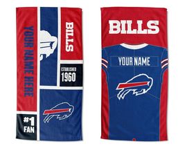 Buffalo Bills Official NFL Jersey or Colorblock Personalized Beach Towel - £38.57 GBP