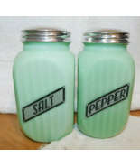 Jadeite Salt Pepper shaker set with silver labels **reproduction**  - £21.15 GBP