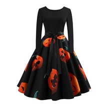 Women Fashion Dresses Vintage  Stitching  Print Party Swing Long-Sleeves O-Neck  - £46.69 GBP