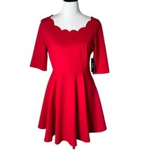 Lulu&#39;s Red Short Skater Dress Fit and Flare Scallop Hem Stretch Women Si... - £21.90 GBP