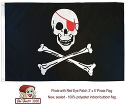 Pirate Flag Skull Crossbones with Red Eye Patch 3x5 Flag Jolly Roger - new - £7.95 GBP