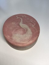 Vintage Round Trinket Box, Dish Carved White Peacock Bird Pink Soapstone 5.5” - £36.43 GBP
