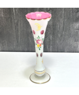Bohemian White Overlay Cut to Cranberry Glass Footed Bud Vase 8.25&quot;  Roses - £60.47 GBP