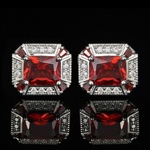 14k White Gold Plated 4.20Ct Emerald Simulated Garnet Cufflinks For Party Men - £101.20 GBP