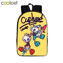 funny cuphead / mughead print backpack for teenager boys girls children school b - £108.98 GBP