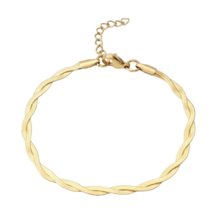 Gold Bracelet 2 Chain Braided Flat Snake 304 Stainless Steel 7 2/8&quot; Adjustable - £11.23 GBP