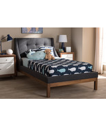 Laraine Dark Gray Fabric Upholstered Walnut-Finished Twin Sized Platform... - $13,854.11 MXN