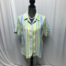 Alfred Dunner Shirt Size 16 Stripe Embroidered Beaded Short Sleeve Blouse - $16.65