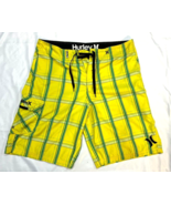 Hurley Phantom Board Shorts Swim Trunks Mens 32 Plaid Yellow with Side P... - £11.07 GBP