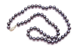 Fiery Ideal Cut FIC Dark Purple Cultured Pearl 18&quot; Necklace 14K Gold Filigree Cl - £118.62 GBP