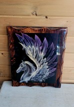 Vintage Pegasus Art Print On Real Wood 1985 Handmade Art - £40.18 GBP