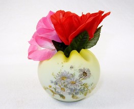 Vintage Milk Glass Rose Bowl, Pale Yellow Hand Painted, Crimped Rim, #RB-02 - $48.95