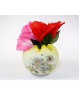 Vintage Milk Glass Rose Bowl, Pale Yellow Hand Painted, Crimped Rim, #RB-02 - $48.95