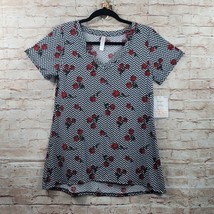 LuLaRoe Christy T Womans Top Extra Small Black and White Checkered with Red Rose - £8.71 GBP