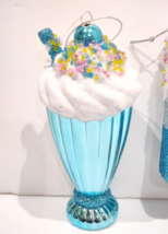 Christmas Sprinkles Candy Land Aqua Blue Milkshake Tree Ornament 5.25&quot; - £10.73 GBP