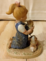 Vintage Denim Days By Homco 1985 Porcelain 4&quot; Figurine Little Girl With Puppies - $14.95