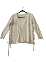 LUCKY BRAND Womens Sweater Cream Sparkle Lace Up Side Pullover Long Sleeve Sz L - £10.61 GBP