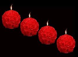 Smokeless Scented Pack of 4 Red Rose Flower Ball Shape Designer Candle for Livin - £25.89 GBP