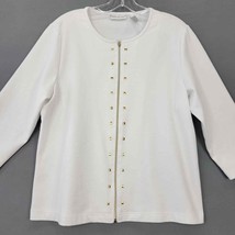Draper Damons Women Shirt Size M White Stretch Studded Full Zip Knit 3/4 Sleeves - £8.37 GBP