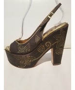 Roberto Cavalli Peeptoe Slingback Platform Henna Brown Gold Sandals Shoe... - $10,586.08 MXN