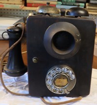 Vintage wood A &amp; E wall phone with rotary dial complete with works. - £227.72 GBP