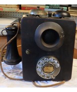 Vintage wood A &amp; E wall phone with rotary dial complete with works. - £228.96 GBP