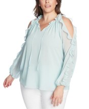 MSRP $89 1.state Trendy Plus Size Ruffled Cold-Shoulder Top Green Size 1X - £13.40 GBP