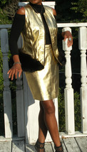 Mint Gold leather &amp; Black fox fur vest coat jacket Stroller S-M 0-10 +Fr... - £366.01 GBP