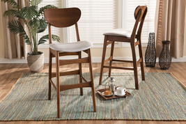 Floriane Gray Fabric Walnut Brown 2Pc Bar Stool Set - $5,044.13 MXN