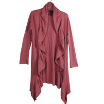 Women&#39;s Lane Bryant Cardigan Size 14/16 Pink Ruffled Sweater raw hem sleeves - £22.59 GBP