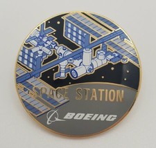 Boeing Space Station Souvenir Lapel Hat Round Pin Pinchback - £23.20 GBP