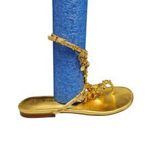 Colin Stuart Thong Flat Sandals Womens Size 7.5B Gold Embellished Ankle Strap - £19.61 GBP