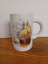 Vintage Golden Crown White Ceramic Tall Mug Ship Design Some Staining #7 Bavaria - £18.45 GBP