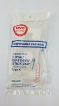 Royal Dirt Devil Stick Vac Type K Vacuum Cleaner Bags By DVC Pack of 3 Free Ship - £10.94 GBP