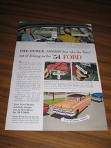 1954 Print Ad &#39;54 Ford Cars with Five Power Assists Easier Steering - $11.26