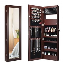 Lockable Wall Door Mounted Mirror Jewelry Cabinet w/LED Lights-Brown - Color: B - £119.88 GBP