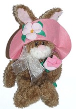 Gibson Greeting Rabbit Bunny Pink Floppy Hat Rose Plush Stuffed Animal Toy - $19.77