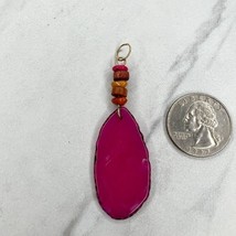 Chico&#39;s Pink Slab Beaded Gold Tone Upcycled Pendant - £4.72 GBP