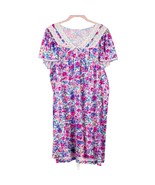 VTG Womens Nightgown M Floral White Pink Blue Short Sleeve Lace VNeck Po... - £12.51 GBP