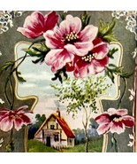 A Birthday Wish Greeting Postcard 1910s Gold Pink Flowers Farmhouse PCBG3D - €17,15 EUR