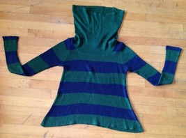 Derek Heart Stretch Sweater Cowl Neck  Navy Blue and Green Size Medium - $17.45