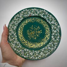 Vintage Brass Green Enamel Wall Plate Souvenir Decor Hand Made India - $80.00