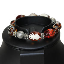 Halloween Bracelet Spooky Night Orange Pumpkin Ghost Spider Beaded Stretch Woman - £12.48 GBP